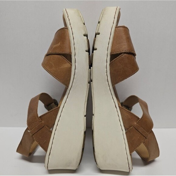 Born Genie Tan Leather Ankle Strap Platform Wedge Sandals Women's 10 - Picture 4 of 8